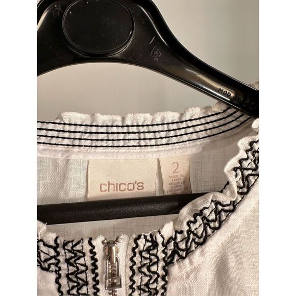Chico’s 100% Linen Embroidered Smocked Jacket 2 / Large - Picture 5 of 5